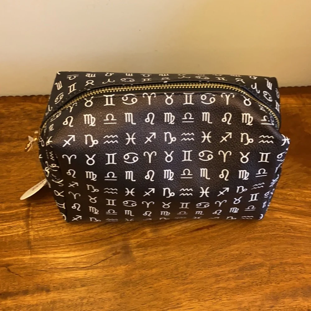 NWT Imoshion Astrology Zodiac Cosmetic Bag Gold Zip Pouch 10x7